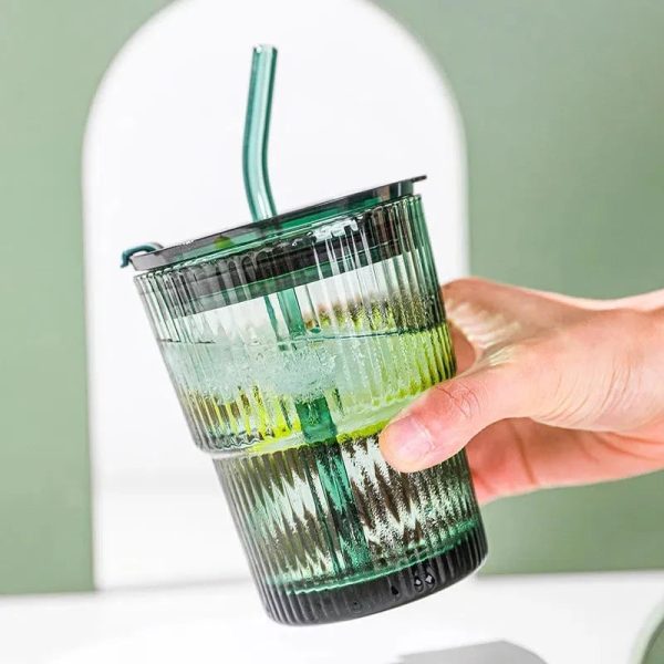 Green Glass Water Cup with Lid Supply