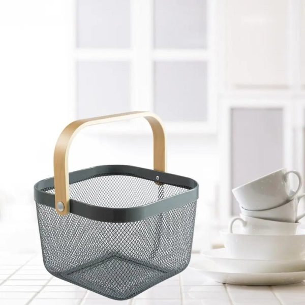 Storage Metal Basket with Wooden Handle Online Hot Sale