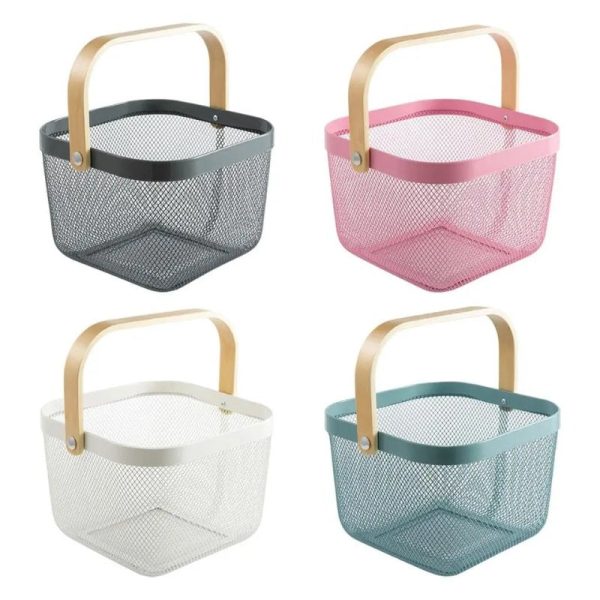 Storage Metal Basket with Wooden Handle Online Hot Sale