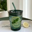 Green Glass Water Cup with Lid Supply