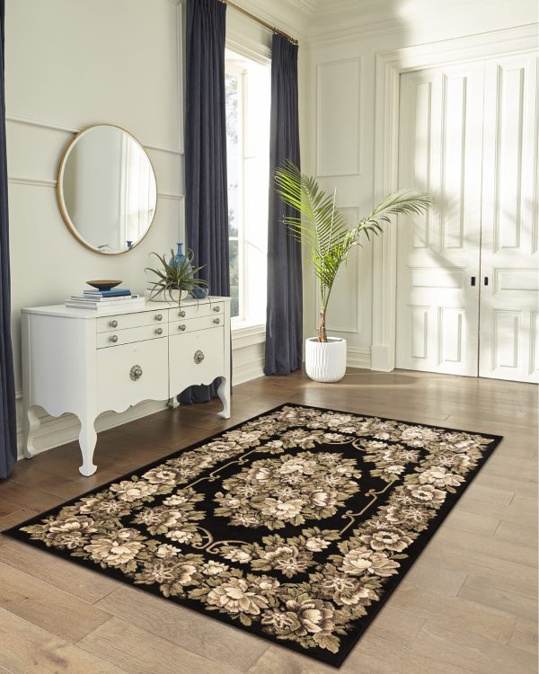 Trans Ocean Aurora 2859 48 Aubusson Black Area Rug by Liora Manne Online Sale