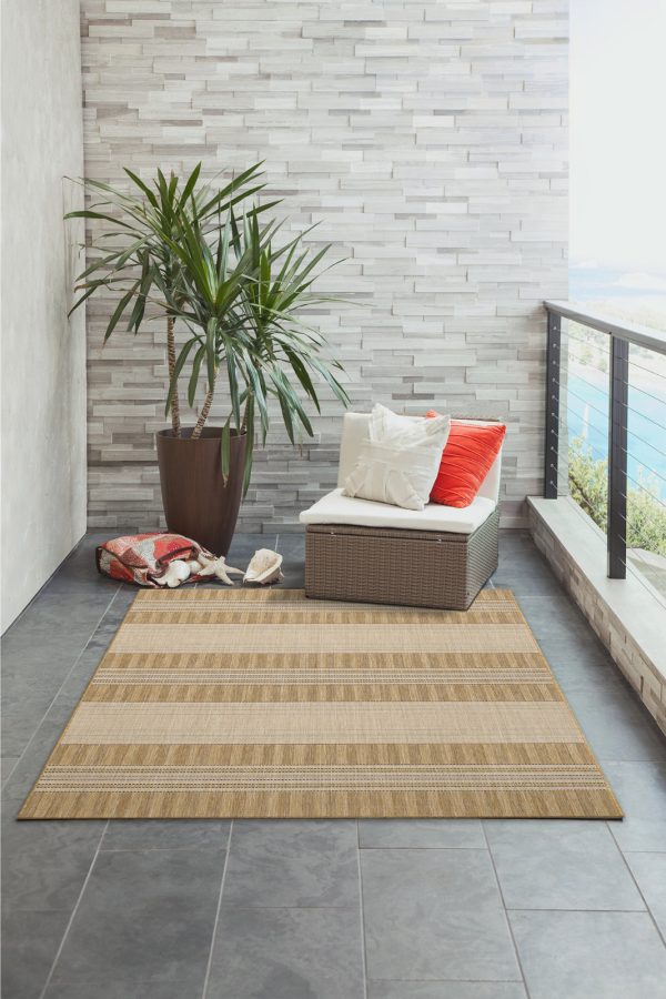 Trans Ocean Carmel 8435 12 Stripe Khaki Area Rug by Liora Manne Online Sale