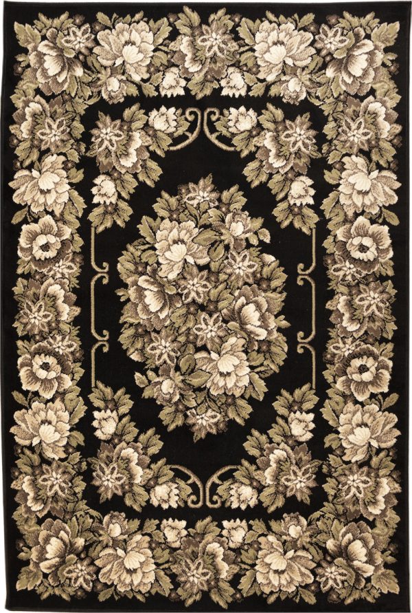 Trans Ocean Aurora 2859 48 Aubusson Black Area Rug by Liora Manne Online Sale