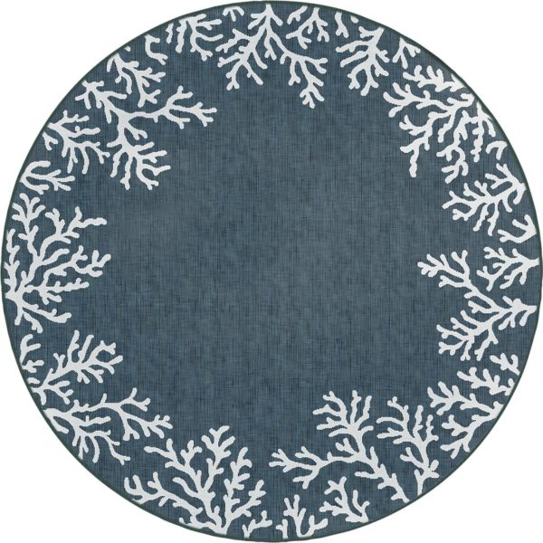 Trans Ocean Carmel 8448 33 Coral Border Blue Area Rug by Liora Manne on Sale