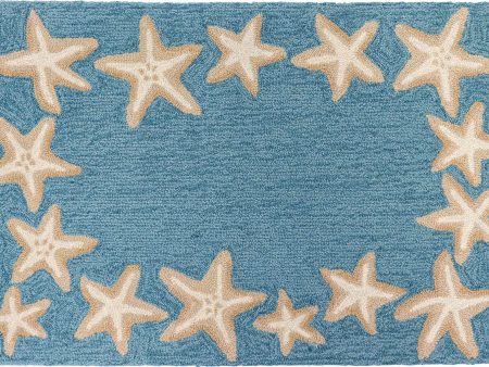 Trans Ocean Capri 1710 04 Starfish Border Blue Area Rug by Liora Manne Discount