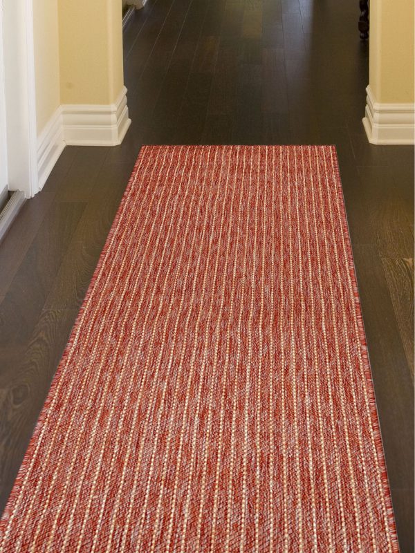 Trans Ocean Carmel 8422 24 Texture Stripe Red Area Rug by Liora Manne on Sale