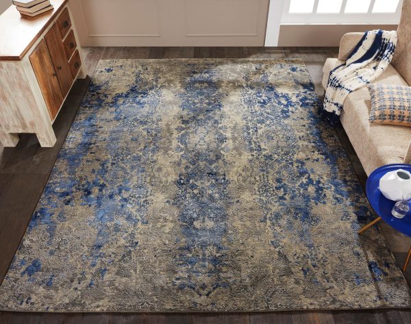 Ancient Boundaries Raphael RAP-05 Sapphire Pewter Area Rug For Cheap