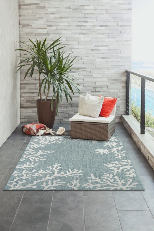 Trans Ocean Carmel 8448 04 Coral Border Blue Area Rug by Liora Manne Discount